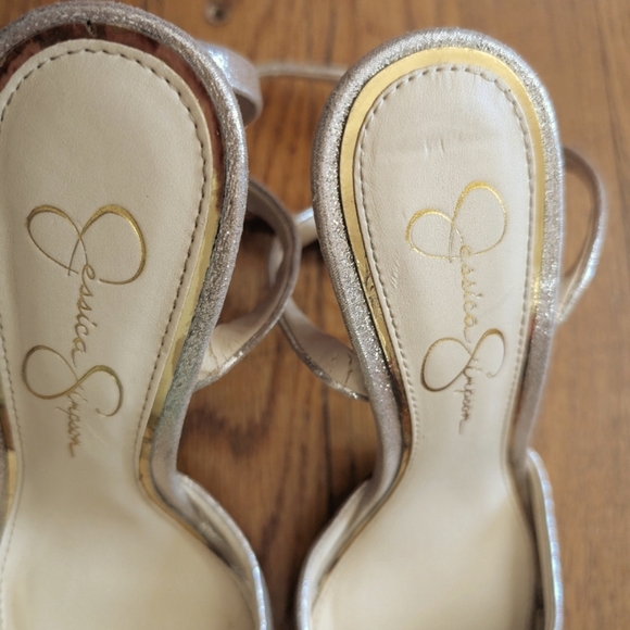 Jessica Simpson Silver Heels with Ankle Straps and Decorative Embellishments - Picture 4 of 8